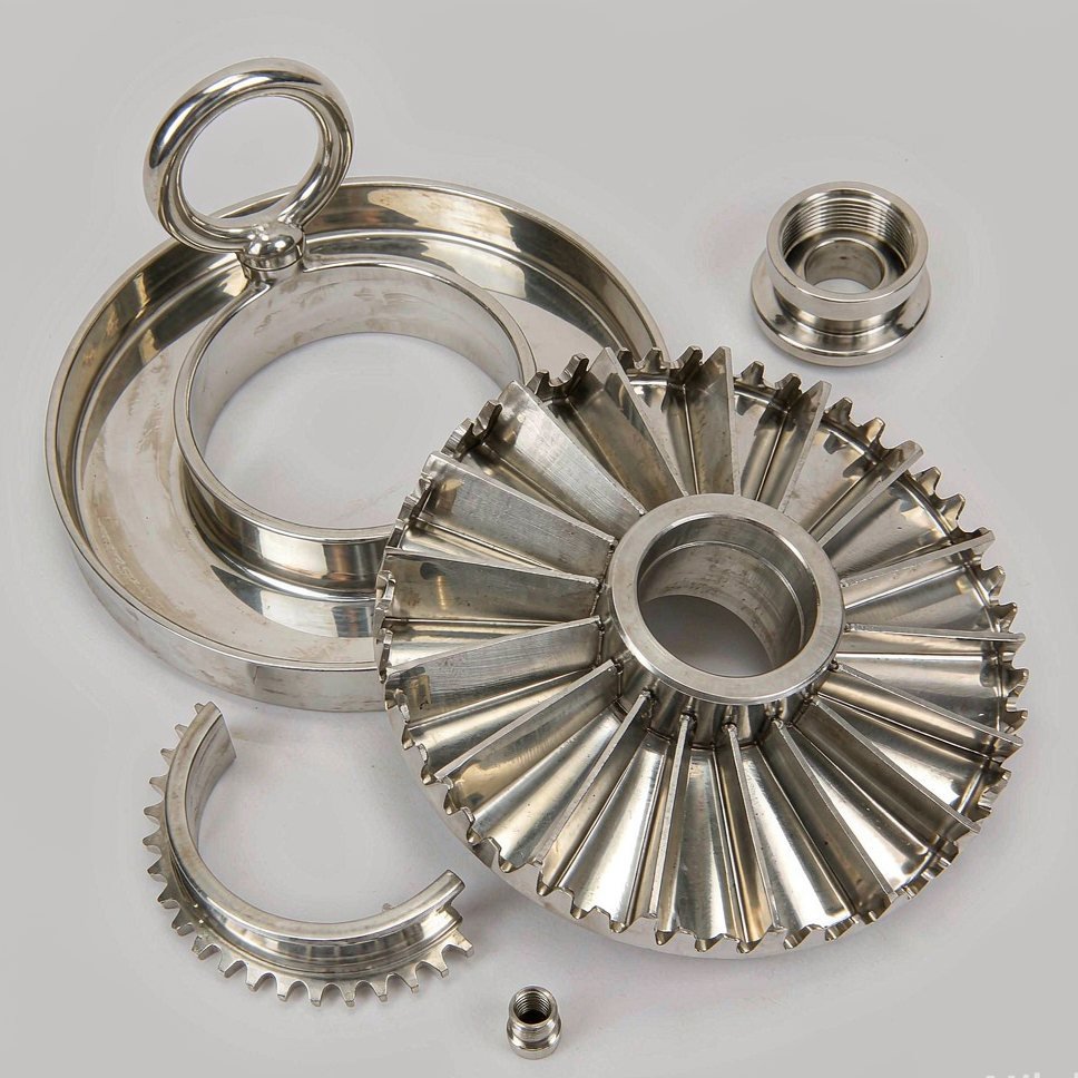 Polished stainless steel sanitary machined parts for food processing